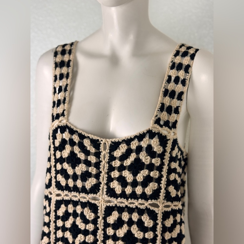 VICI Solana Patchwork Crochet Mini Cover Up Dress Black Ivory Sz X-Large E25 - Picture 7 of 15
